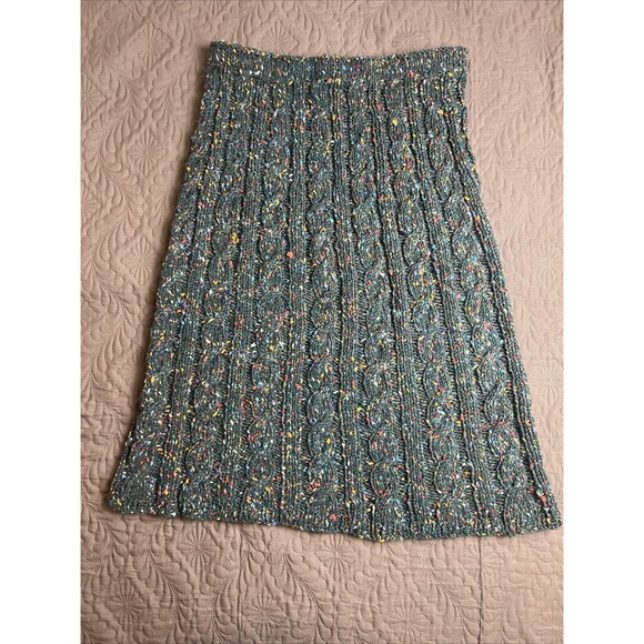 Dark Green Cable Knit Cottage Crochet Handmade Sweater Skirt Elastic Waist 30” - Picture 1 of 5
